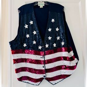 The Quacker Factory USA Flag Sequin Vest Vintage